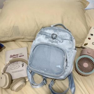 Y2K Lolita Ita Backpack – Satin Beaded Bow Bag | JK Uniform Shoulder Bag | Cute DIY Anime Badge Display Crossbody Bag for Women