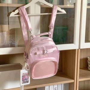 Y2K Lolita Ita Backpack – Satin Beaded Bow Bag | JK Uniform Shoulder Bag | Cute DIY Anime Badge Display Crossbody Bag for Women
