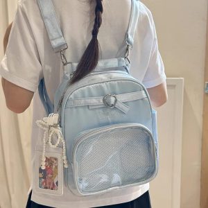 Y2K Lolita Ita Backpack – Satin Beaded Bow Bag | JK Uniform Shoulder Bag | Cute DIY Anime Badge Display Crossbody Bag for Women