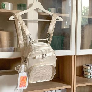 Y2K Lolita Ita Backpack – Satin Beaded Bow Bag | JK Uniform Shoulder Bag | Cute DIY Anime Badge Display Crossbody Bag for Women