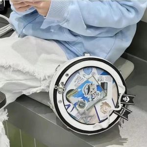 Y2K Nautical Ita Bag | Round Transparent Backpack Crossbody | Kawaii Cute Shoulder Bag for Women | DIY Pin Display Harajuku