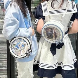 Y2K Nautical Ita Bag | Round Transparent Backpack Crossbody | Kawaii Cute Shoulder Bag for Women | DIY Pin Display Harajuku