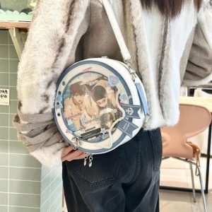 Y2K Nautical Ita Bag | Round Transparent Backpack Crossbody | Kawaii Cute Shoulder Bag for Women | DIY Pin Display Harajuku