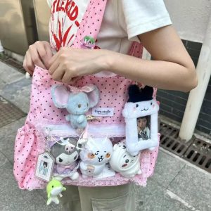 Y2K Polka Dot Ita Tote Bag Transparent Canvas Shoulder Handbag