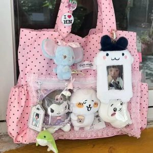 Y2K Polka Dot Ita Tote Bag Transparent Canvas Shoulder Handbag