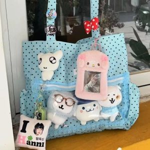 Y2K Polka Dot Ita Tote Bag Transparent Canvas Shoulder Handbag