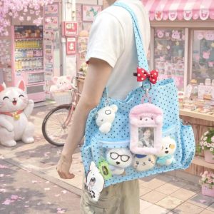 Y2K Polka Dot Ita Tote Bag Transparent Canvas Shoulder Handbag