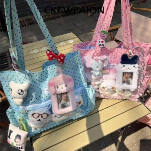 Y2K Polka Dot Ita Tote Bag Transparent Canvas Shoulder Handbag