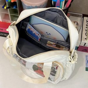 Y2K Preppy Ita Bag: Transparent Nylon Crossbody, Shoulder Tote