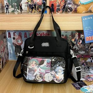 Y2K Preppy Ita Bag: Transparent Nylon Crossbody, Shoulder Tote
