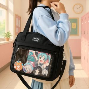 Y2K Preppy Ita Bag: Transparent Nylon Crossbody, Shoulder Tote