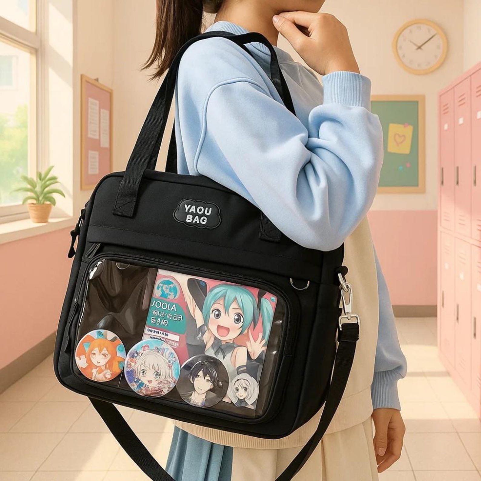 Y2K Preppy Ita Bag: Transparent Nylon Crossbody, Shoulder Tote
