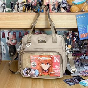 Y2K Preppy Ita Bag: Transparent Nylon Crossbody, Shoulder Tote