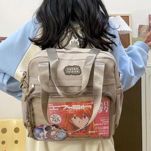 Y2K Preppy Ita Bag: Transparent Nylon Crossbody, Shoulder Tote