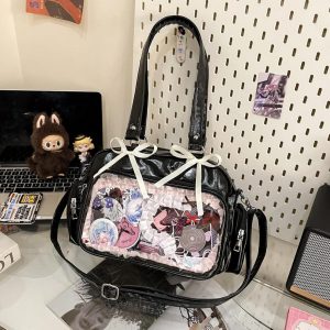 Y2K Ribbon Ita Bag: Women's Transparent PU Tote Bag