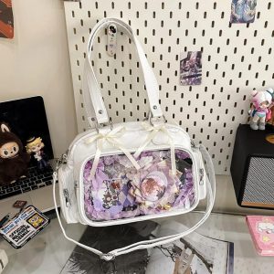 Y2K Ribbon Ita Bag: Women's Transparent PU Tote Bag