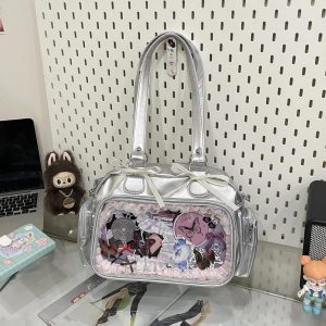 Y2K Ribbon Ita Bag: Women's Transparent PU Tote Bag