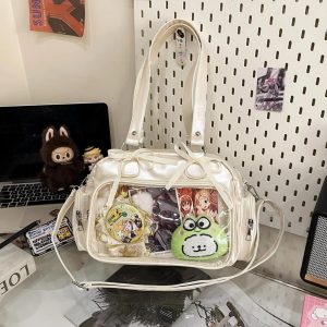 Y2K Ribbon Ita Bag: Women's Transparent PU Tote Bag