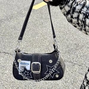 Y2K Star Denim Shoulder Bag Vintage Chain Underarm Purse