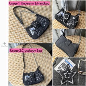 Y2K Star Denim Shoulder Bag Vintage Chain Underarm Purse