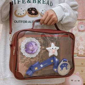 Y2K Vintage Ita Crossbody Bag | Cute Girl Transparent Shoulder Bag | PU Patchwork DIY Display Handbag