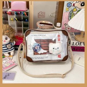 Y2K Vintage Ita Crossbody Bag | Cute Girl Transparent Shoulder Bag | PU Patchwork DIY Display Handbag