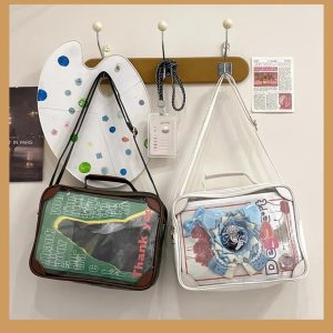 Y2K Vintage Ita Crossbody Bag | Cute Girl Transparent Shoulder Bag | PU Patchwork DIY Display Handbag