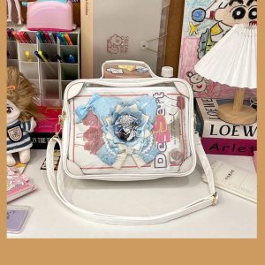 Y2K Vintage Ita Crossbody Bag | Cute Girl Transparent Shoulder Bag | PU Patchwork DIY Display Handbag