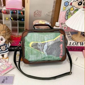 Y2K Vintage Ita Crossbody Bag | Cute Girl Transparent Shoulder Bag | PU Patchwork DIY Display Handbag