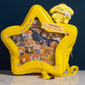 Yellow Star Ita Bag – PU Leather Backpack, Y2K Shoulder Bag