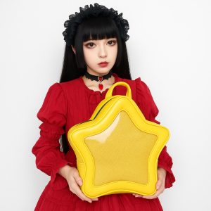 Yellow Star Ita Bag – PU Leather Backpack, Y2K Shoulder Bag