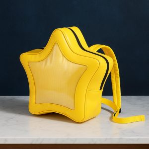 Yellow Star Ita Bag – PU Leather Backpack, Y2K Shoulder Bag