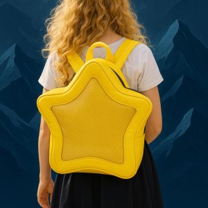 Yellow Star Ita Bag – PU Leather Backpack, Y2K Shoulder Bag