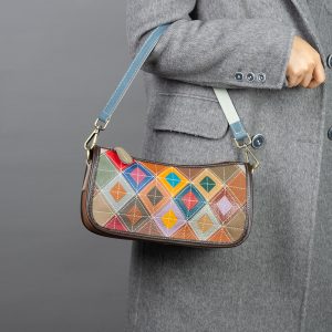 Color-block Vintage Shoulder Bag with Bag Charm Leather Detail