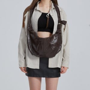 Large-capacity Fringe Crossbody Bag in Retro French Croissant Style