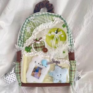 Ita Backpack Large: Stylish Plaid Canvas Bag with Colorful Patchwork