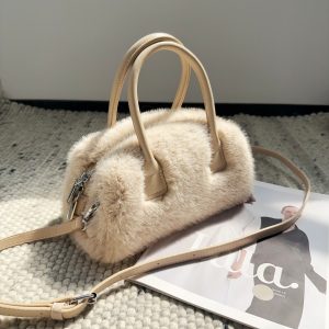 Vintage Niche Fur Charm Bag with Intricate Faux Mink Fur Detailing
