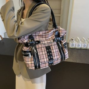 Stylish Cinch Bag Purse with Cinched Waist and Locomotive-style Rivets