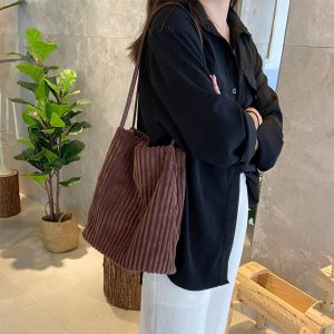 Casual Tote Bag Corduroy Bucket - Tote Bag Work
