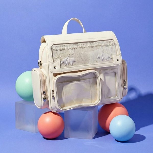 Beige Kawaii Convertible Ita Bag with Clear Window for Pin Display