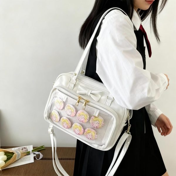 Black Ita Shoulder Bag with Clear Window for Plushies and Pins