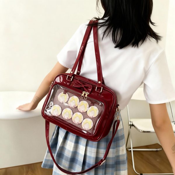 Black Ita Shoulder Bag with Clear Window for Plushies and Pins