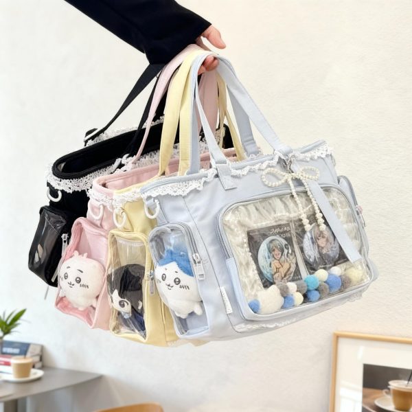 Black Ita Tote Bag with Clear Window for Plushies and Pins