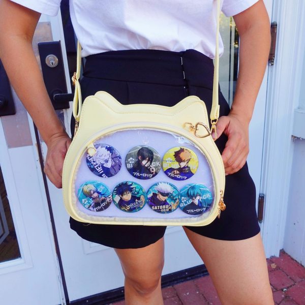 Black Kawaii Cat Convertible Ita Bag with Clear Window for Plushies and Pins