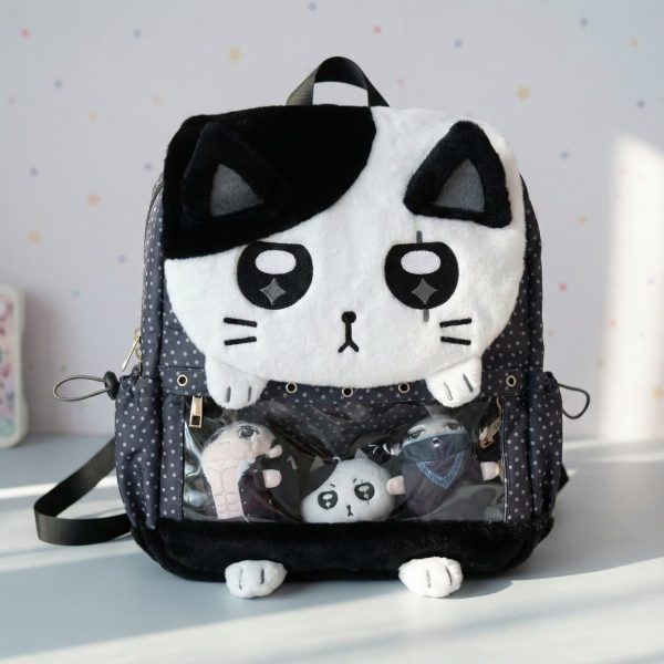 Black Kawaii Cat Ita Backpack for Plushies and Pins