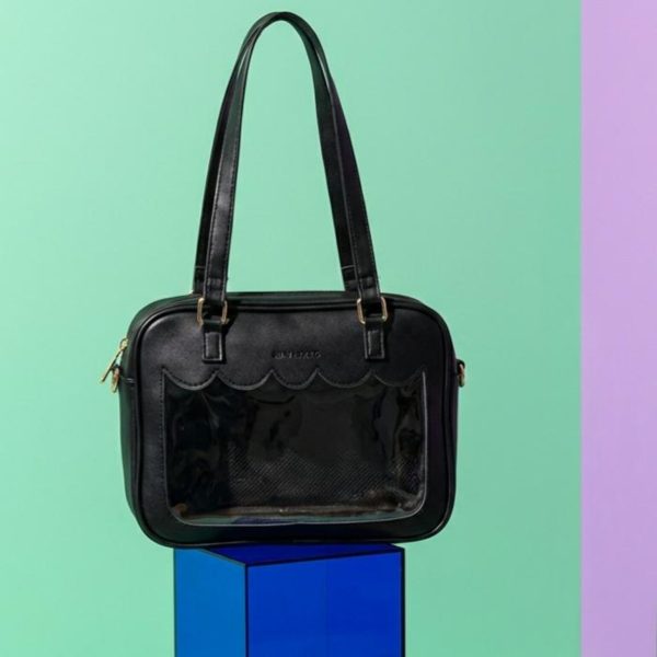 Black Kawaii Convertible Ita Bag with Clear Window for Pin Display