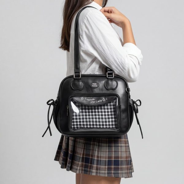 Black Kawaii Convertible Ita Bag with Clear Window for Pin Display
