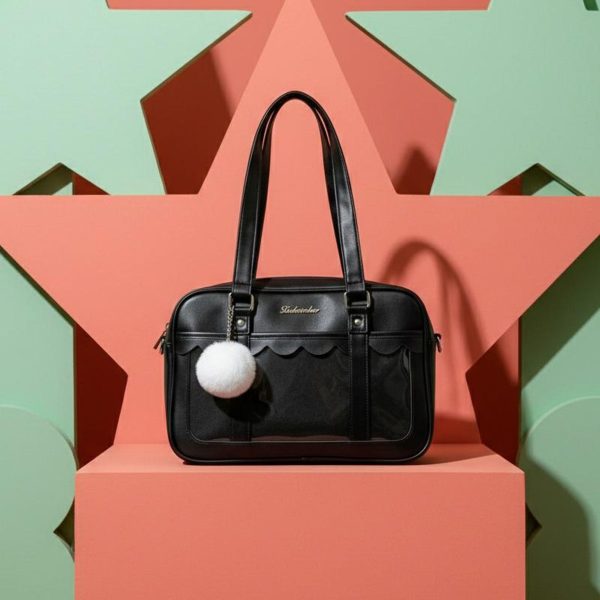 Black Kawaii Convertible Ita Bag with Clear Window for Pin Display