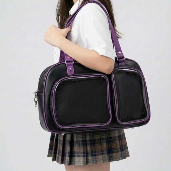 Black Kawaii Convertible Ita Bag with Clear Window for Pin Display