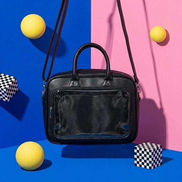 Black Kawaii Convertible Ita Bag with Clear Window for Pin Display